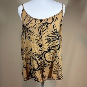 Vtg Y2K Sauci Womens Cami Top L Button Front Leaf Print Festival Resortwear Vaca